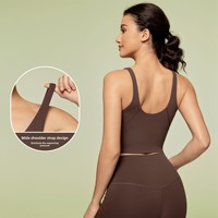 Bra Olahraga Wanita Longline Tanpa Kawat Berpadding Lembut Seperti Mentega Kompresi untuk Latihan Kebugaran, Crop Cami untuk Gym Pilates dan Pemakaian Sehari-hari
