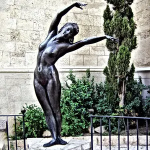 Estátua de bronze para decoração de jardim ao ar livre, estátua de mulher sexy dançando, estátuas de senhora