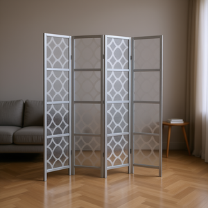 Separador de Ambientes de 4 Paneles DB, Tela Plateada con Diseño de Diamantes, Biombo Plegable, Decoración del Hogar - Product Image 2