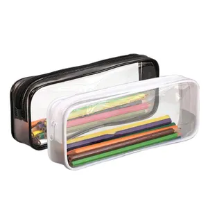 Estojo transparente de pvc de grande capacidade, bolsa para lápis, caneta cosmética para escola, escritório e papelaria