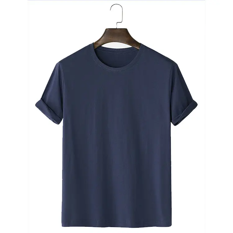 New Summer Fitted Men'S Black 100% Cotton Simple Print Crew Neck Short Sleeve Plain Round Neck T-Shirt