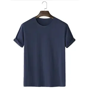 Новая летняя приталенная Мужская Черная 100% хлопковая простая футболка с круглым вырезом и коротким рукавом