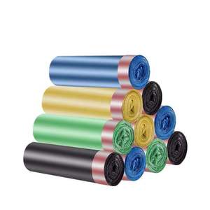 Túi rác PE đen miệng phẳng có dây rút, dùng một lần và không thấm nước, đóng cuộn, dùng trong gia đình - Product Image 5