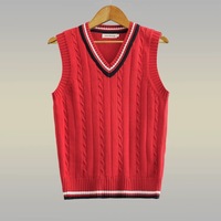 Gilet sans manches en tricot épais col en V style preppy automne/hiver, uniforme scolaire, couleur contrastante, coton-polyester