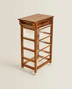 סל טרולי נייד סל אחסון עץ מתלה ורהיטים אחסון מתכת עם גלגלים מרובי שכבות עבור מטבח ביתי - Product Image 1