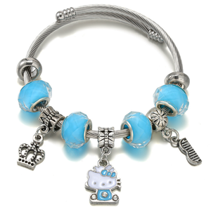 Fen Di Jewelry Adjustable Stainless Steel Cable Charm <strong>Bracelet</strong> <strong>Hello</strong> <strong>Kitty</strong> Gemstone Crystal <strong>Bracelets</strong> - Product Image 3