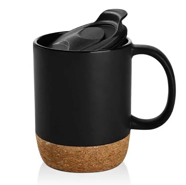 Hersteller 11 Unzen Porzellan Kork Basis Keramik Wasser becher Benutzer definiertes Logo Keramik Tasse Tee Kaffeetassen Mit Kunststoff deckel