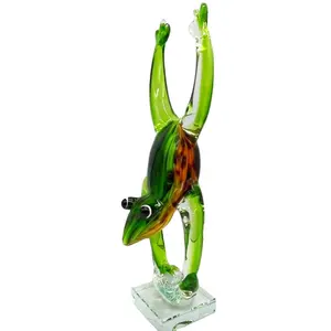 穆拉诺玻璃风格手工吹制玻璃绿色青蛙雕塑