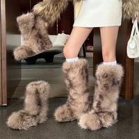 Bottes de neige d'hiver en daim à bout rond Chaussures plates Bottes en fausse fourrure pour femmes