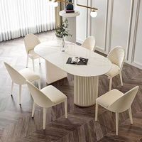 Ensemble de table à manger ovale moderne beige italien pour six personnes, bordure dorée, acier inoxydable, plateau en pierre frittée, bar à domicile, hôtel, best-seller