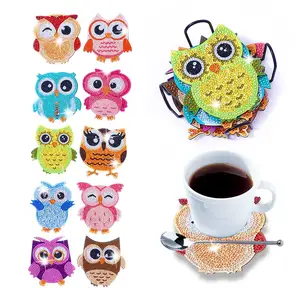 10pcs Owl 5D DIY Craft hạt sơn Coaster với chủ kim loại