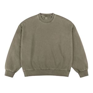 Sudadera de cuello redondo de algodón 100% de peso pesado de lavado Vintage personalizada para hombres diseño bordado Otoño de gran tamaño - Product Image 6