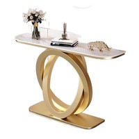 Console d'entrée en métal de luxe léger avec plateau en pierre, style moderne et minimaliste, base murale multifonctionnelle