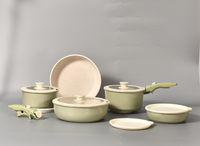 BOREINE Set Peralatan Masak Logam Mewah Modern 5 Buah Anti Lengket Ramah Lingkungan Aman untuk Oven Tutup Kaca/Silikon Gagang Lepas Pasang