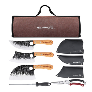 <span class=keywords><strong>Set</strong></span> di 9 <span class=keywords><strong>coltelli</strong></span> da macellaio con fodere e borsa, coltello vichingo, mannaia per <span class=keywords><strong>carne</strong></span>, forbici da cucina resistenti e affilatore a barra - Product Image 1