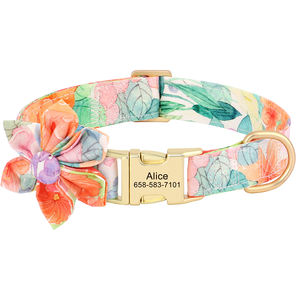 Collar de perro de liberación rápida de metal con correas de algodón ecológicas de color floral al por mayor Collar de perro ajustable floral de diseñador - Product Image 2