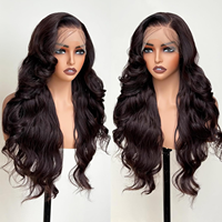 Perruque Lace Front Synthétique Marron 26 Pouces Alibaba 13*6 HD Résistante à la Chaleur, Cheveux Ondulés Pré-Pluckés pour Femmes Noires