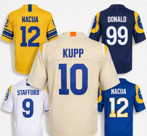 Camiseta Réplica de los Angeles Rams para Hombre, Nacua # 12, Donald # 99, Stafford # 9, Kupp # Colección de 10 Camisetas para Fanáticos del Fútbol y Béisbol - Product Image 1