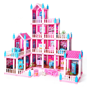 Maison de poupée en plastique rose bricolage avec château amusant Accessoires d'intérieur Faire semblant de jouer Jouets de poupée bébé pour petites filles - Product Image 1