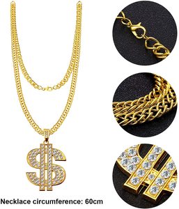 80s 90s Hip Hop Costume Kit Cosplay Halloween Rappeur Or Collier Chaîne Bracelet Boucles D'oreilles Punk Lunettes De Soleil Costume Pantalon Top - Product Image 2