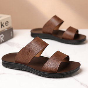 Sandalias de Verano Casuales para Hombre, de Cuero Genuino, Punta Abierta, Suela de Goma, Suaves - Product Image 1