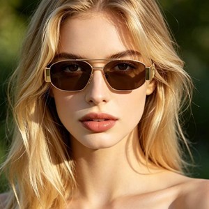 <b>Sunglasses</b> Small Square Double Bridge Metal Frame UV400 Light Weight Unisex Street Style - Product Image 1