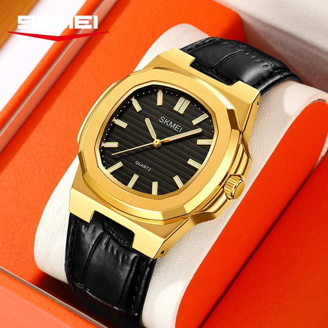 Digital Watches With Square Shape Alloy Case Digital Wristwatch Leather Strap Men's Luxury Watch for Men Waterproof SKMEI 2512