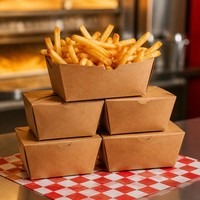 Boîte à frites jetable en papier kraft anti-graisse, conteneur pour restauration rapide, plateau à frites personnalisé avec logo pour restaurant, vente en gros