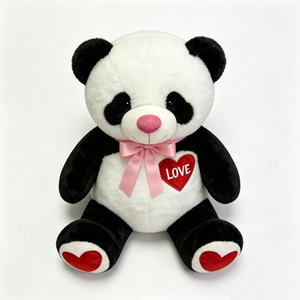 Customize Panda plush toy with <b>hearts</b>, <b>Black</b> and white panda stuffed animal, Love <b>heart</b> panda plush - Product Image 2