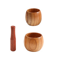 Mortier et pilon décoratifs en bois, les plus vendus, pour broyage d'épices, herbes et poudre de pesto