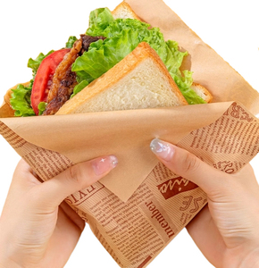 Bolsa de Papel Triangular Antigrasa para Sándwiches, Hamburguesas, Papel de Embalaje Kraft de Grado Alimenticio, Logotipo Personalizado - Product Image 1