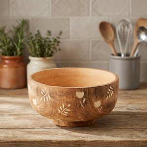 Bol de service en bois naturel de bonne qualité, léger, écologique, style classique, en stock pour les cadeaux, les hôtels, les restaurants - Product Image 1