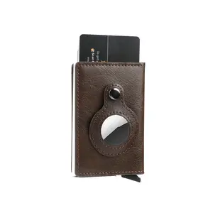 RFID Blocking PU Leather Card Case Minimalist Card Holder With Airtag Case For Holding Apple Airtag Anti Lost Device