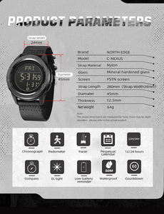 NORTH EDGE ALPS <span class=keywords><strong>Montre</strong></span> numérique en nylon pour hommes Shock Sports Super Light Outdoor Compass Waterproof 50M Wristwatches - Product Image 2