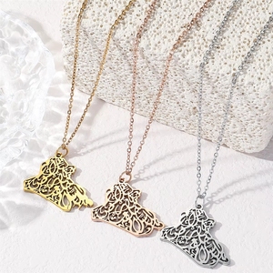 Collar de Moda con Colgante de <span class=keywords><strong>Mapa</strong></span> Islámico Árabe de Alá, en Acero Inoxidable Resistente al Agua y al Deslustre, Joyería al por Mayor con Diseño del Corán - Product Image 1
