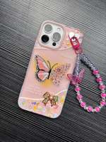 Coque Papillon Mignonne en TPU Mat Personnalisée Style Ins avec Bracelet pour iPhone 16 17 18 Pro Max Vente en Gros 2026