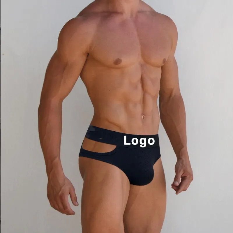 Özel Logo yeni stil yan Hollow pamuklu külotlar erkekler için seksi spor iç çamaşırı nefes erkek külot