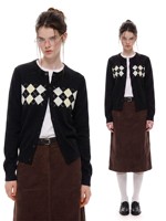 Cardigan en tricot noir à motif Argyle vintage, col rond, boutonné, coupe ajustée, style preppy, côtelé, manches longues, automne, pour femme, vente en gros