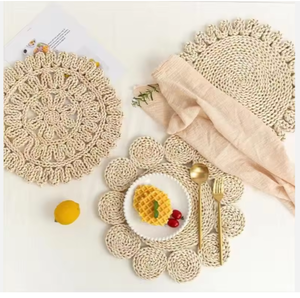 Manteles Individuales Tejidos a Mano con Pelo de Maíz, Forma de Flor, Aislantes para Mesa, Tapetes para Tazas, Manteles Individuales Estilo Occidental, Directo de Fábrica - Product Image 4