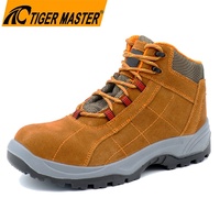 Sepatu Keselamatan Pria Bebas Logam Pelindung Kaki, Ujung Fiberglass Anti-tusuk, Kulit Suede Coklat Anti-selip Tahan Minyak & Asam