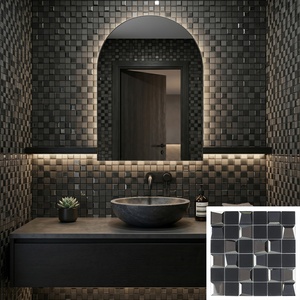 Mosaico de Piedra Natural de Mármol Carrara <span class=keywords><strong>Blanco</strong></span> Mixto con Espejo Biselado Cuadrado 3D para Baño y Cocina - Product Image 2