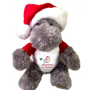 Peluche <span class=keywords><strong>Ippopotamo</strong></span> Natalizio da 12 Pollici con Cappello da Babbo Natale e Maglietta con Logo Stampato, <span class=keywords><strong>Ippopotamo</strong></span> Imbottito per Natale - Product Image 1