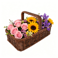 Panier rond marron en rotin PP écologique, imperméable, avec poignée souple, tressé, pour rangement de poupées, organisateur de collations, emballage cadeau