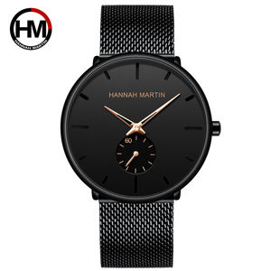 Nouvelle montre à quartz pour homme Hannah Martin 2026, design simple et sportif, étanche, en acier inoxydable, avec petit cadran en maille noire - Product Image 3