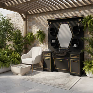 Muebles de salón con espejo de madera de diseño moderno de lujo, Unidad de peluquero de nuevo modelo con silla de pedicura para uso en exteriores - Product Image 3