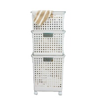 Panier à linge empilable multicouche, grandes boîtes de rangement en plastique avec roulettes
