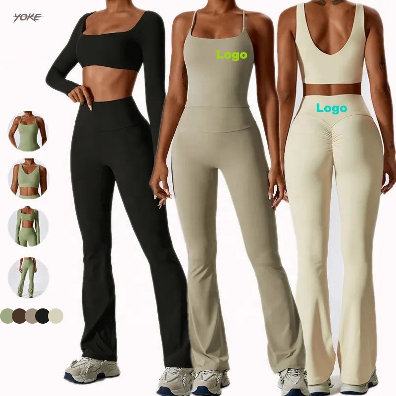 Yoke Wholesale Manufacturers Modest Ropa Deportiva Mujer Tendencia 2023 Green Crossfit Sustainable Knitted Women Activewear Set