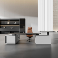 Bureau de direction électrique moderne OEM en gros, réglable en hauteur, avec armoire latérale et panneau d'intimité, en bois écologique pour usage professionnel