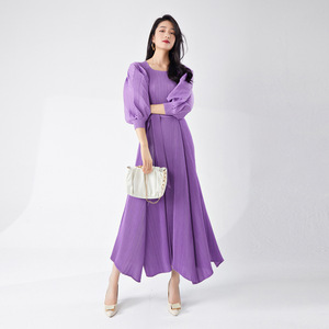 Miyake Cộng Với Kích Thước Của Phụ Nữ xếp li Ăn Mặc Thiết Kế Đèn Lồng Tay Áo Không Thường Xuyên Đu Lớn Thanh Lịch Dài Dresses Váy Dài Váy Dài Cho Phụ Nữ - Product Image 3