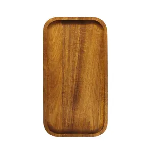 Venta al por mayor de platos rectangulares de madera de acacia para servir platos para comida, té, café, bebida, aperitivos